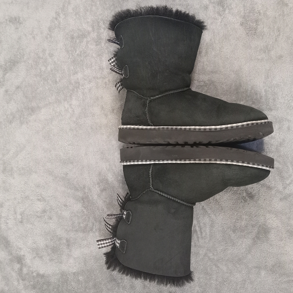 UGG BAILEY BOW II DIAGONAL STRIPES  1115170  BLACK SUEDE SHEEPSKIN BOOTS US 5 - Picture 11 of 12